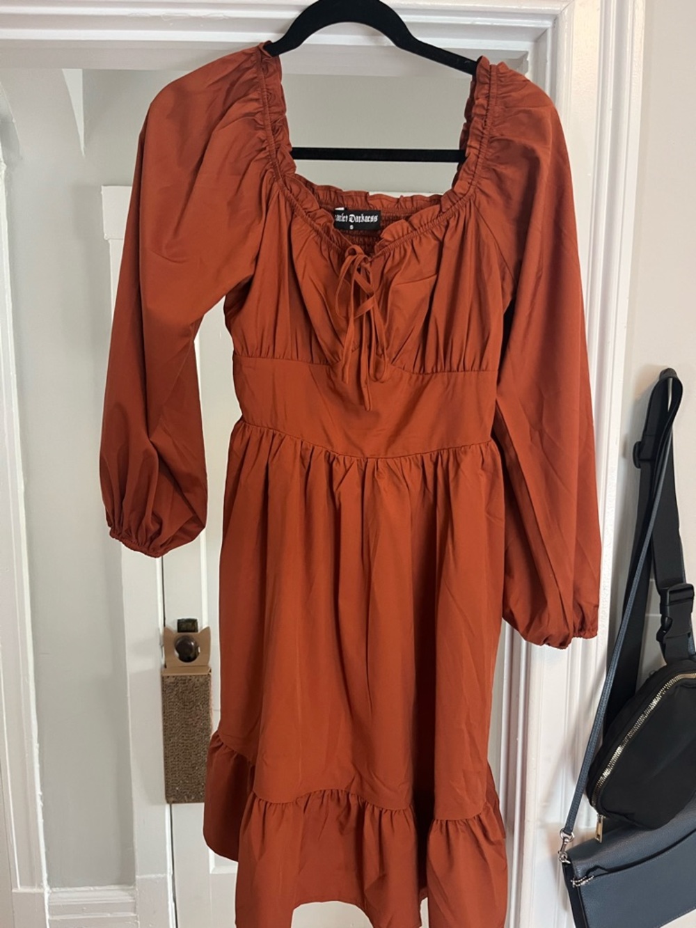 Rust Orange Peasant Mini Dress